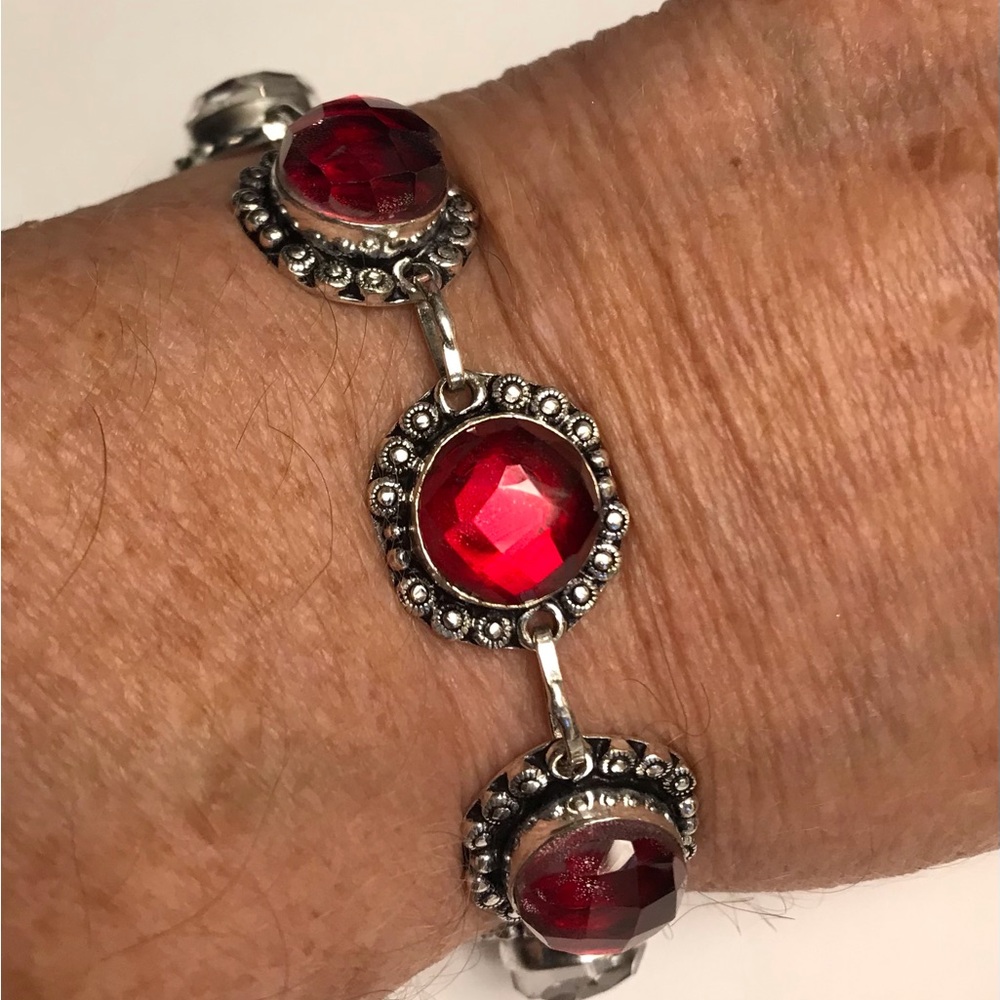 Garnet Stamped 925 Sterling Silver Bracelet
